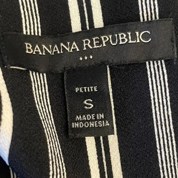 BANANA REPUBLIC Black & White Striped Dress, Asymmetrical Hem, Size SP - Picture 3 of 7